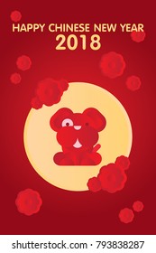 Happy Chinese New Year, paper art flowers and dog design in red .