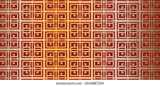 Happy Chinese new year pattern seamless vector. Wallpaper with gold chinese pattern on red background. Modern luxury oriental illustration for cover, banner, website, decor.