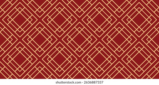 Happy Chinese new year pattern seamless vector. Wallpaper with gold chinese pattern on red background. Modern luxury oriental illustration for cover, banner, website, decor.