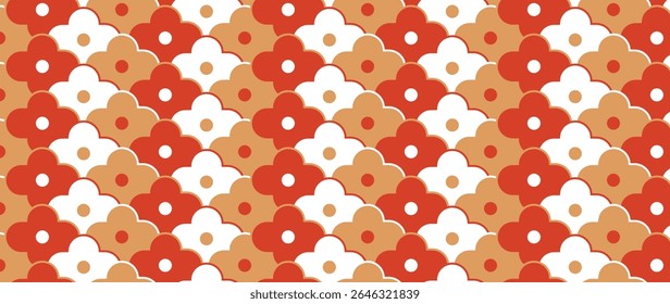 Vetor de padrão de ano novo chinês feliz. Papel de parede com padrão de flor chinesa no fundo vermelho. Ilustração oriental de luxo moderno para capa, banner, site, decoração, embalagem.