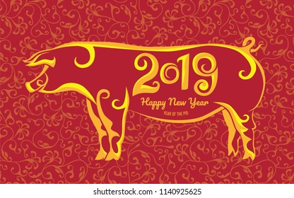 Happy chinese new year, year of the pig. Pig-symbol 2019. Template banner, poster in oriental style. Vector illustration.