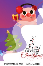 Happy Chinese New Year of pig greeting card card lettering text logo design