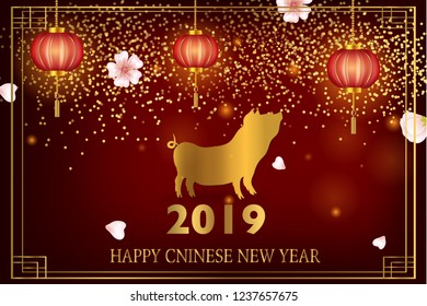 Happy Chinese New year of the pig. Greeting for card, flyers, invitation, posters, brochure, banners. Happy new year 2019. 