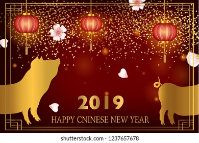 Happy Chinese New year of the pig. Greeting for card, flyers, invitation, posters, brochure, banners. Happy new year 2019. 