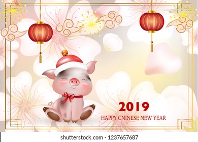 Happy Chinese New year of the pig. Greeting for card, flyers, invitation, posters, brochure, banners. Happy new year 2019. 