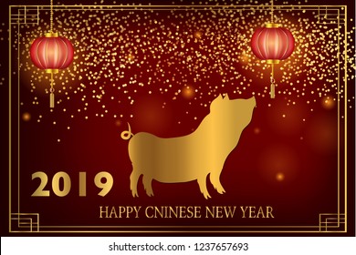 Happy Chinese New year of the pig. Greeting for card, flyers, invitation, posters, brochure, banners. Happy new year 2019. 