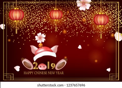 Happy Chinese New year of the pig. Greeting for card, flyers, invitation, posters, brochure, banners. Happy new year 2019. 