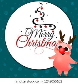 Happy Chinese New Year of pig poster card with lettering text logo design,