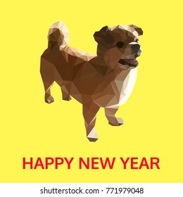 happy chinese new year with polygonal dog, geometric polygon animal, isolated vector animal