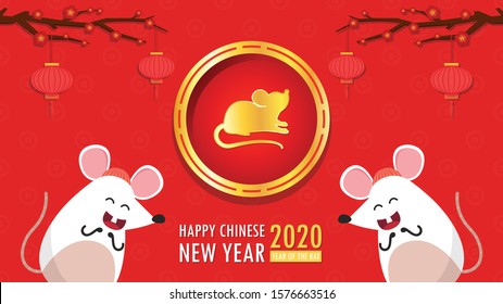 Happy Chinese new year poster. Year of the rat wallpaper. happy new Chinese poster. rat character design.