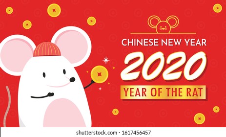 Happy Chinese new year poster. Year of the rat wallpaper. happy new Chinese poster. rat character design.
