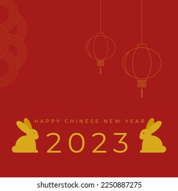 Happy Chinese New Year. Year of the rabbit. 2023. Hanging lanterns. Vector illustration, flat design