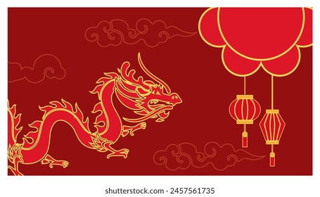 Happy Chinese new year rabbit design Japanese, Korean, Vietnamese lunar new year. Vector illustration and banner concept for cover, card, poster, banner. Chinese zodiac Dragon symbol.