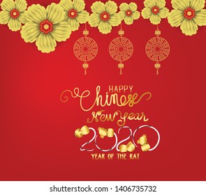 Happy chinese new year rat 2020 Zodiac sign with gold paper cut art and craft style on color Background