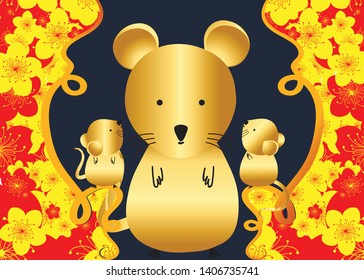 Happy chinese new year rat 2020 Zodiac sign with gold paper cut art and craft style on color Background