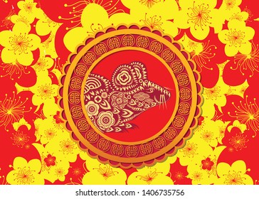 Happy chinese new year rat 2020 Zodiac sign with gold paper cut art and craft style on color Background