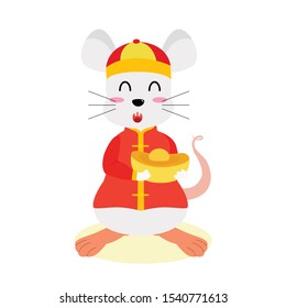 Happy Chinese New Year with Rat costume and Golden tradional money