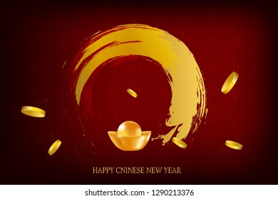 Happy Chinese New year. Red- gold background design for card, flyers, invitation, posters, brochure, banners. golden bokeh. Traditional asian ornamental festive decorations isolated realistic design. 