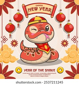 Happy Chinese New Year With Red Snake, Year Of The Snake, Cartoon Illustration