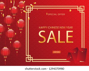 Happy Chinese New Year Sale Season Vector illustration, Year of the Pig Greetings card, Banner, Posters, Brochure, Calendar, invitation