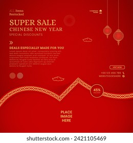 Happy Chinese New Year Sale Banner Social Media Post Template With Empty Space for Photo