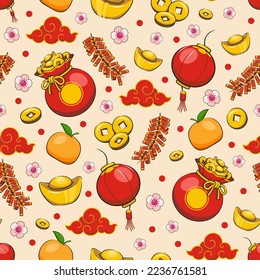 Happy Chinese New Year Seamless Pattern, Lunar Background