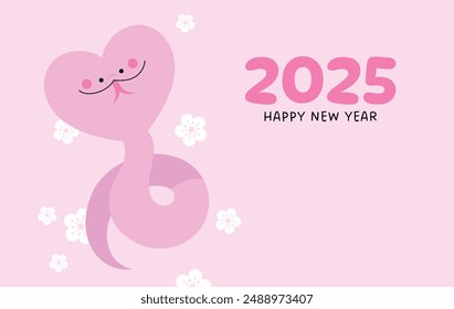 Feliz año nuevo chino de la serpiente 2025 lindo dibujo animado serpiente del zodiaco. Serpiente en forma de corazón.