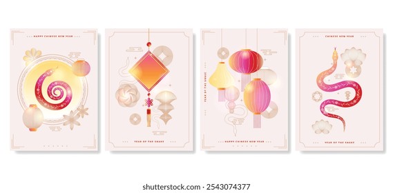 happy chinese new year, year of the snake greeting card collection with gradient concept for posters, holiday,covers, flyer