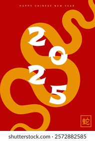 Happy chinese new year. Year of the Snake 2025 design, chinese letter, Chinese New Year elements, red and gold color minimalism trend design, eps 10 ready to print