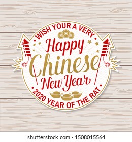 Happy Chinese New Year sticker design. Vector illustration. Chinese New Year patch or greeting card. 