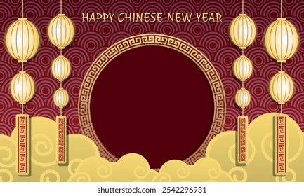 Happy Chinese New Year template with lantern and photo frame