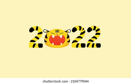 Happy chinese new year of the tiger 2022 vector illustration for banner, card or background. Lunar new year celebration in Asia. Cartoon zodiac tiger head with stylizad text. Cute greeting card.