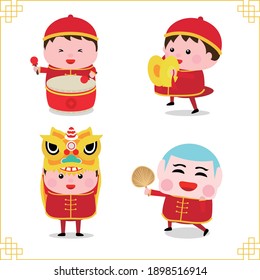 Happy chinese new year. variety of chinese kids postures collection.