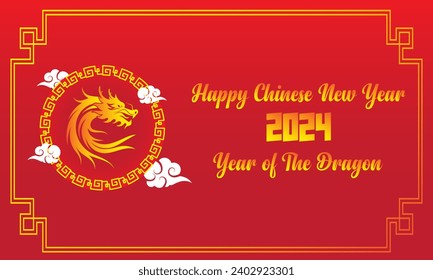 happy chinese new year vector ilustration. 
新年快乐 means happy new year in Chinese Language and 龙 means dragon in Chinese Language. It is because 2024 is  Chinese New Year the year of the dragon