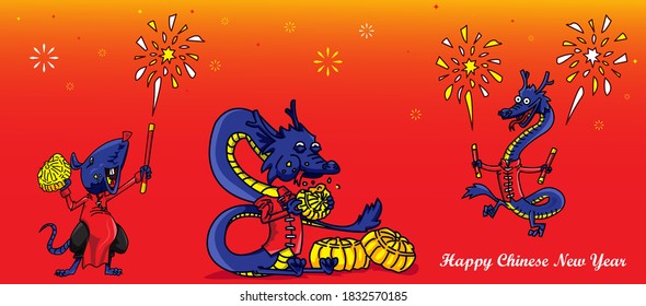 Happy Chinese New Year.Chinese zodiac symbol of Vector Design.Hieroglyph means Rat and Dragon