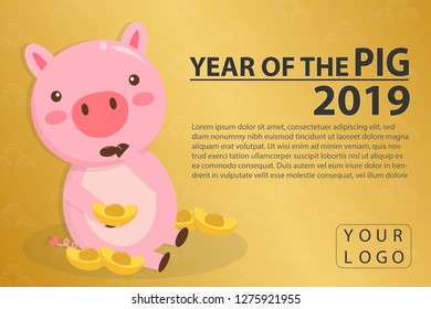 Happy Chinese new year.Year of the pig, Cute pig design on Gold background, luxury, banner, Vector illustration.