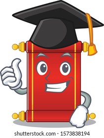 happy chinese scrolls wearing a black Graduation hat