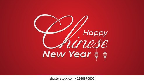 Happy Chinese Year text Handwritten. Classic Chinese new year background. Hanging lanterns on the letters. Suitable for banners, cards, posters, and covers 
