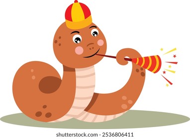 Happy chinese zodiac snake playing the party horn