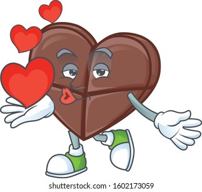 Happy chocolate bar love cartoon character mascot with heart
