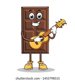 Happy Chocolate Cartoon Mascot Character Playing a Guitar. 