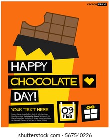 Happy Chocolate Day 9 February (Flat Style Vector Illustration Love Valentine Week Poster Design) with Text Box Template