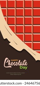 Happy chocolate day. Banner template design with melted illustration of torn square chocolate packaging