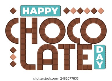 Happy chocolate day, chocolate bar text art label, isolated white background