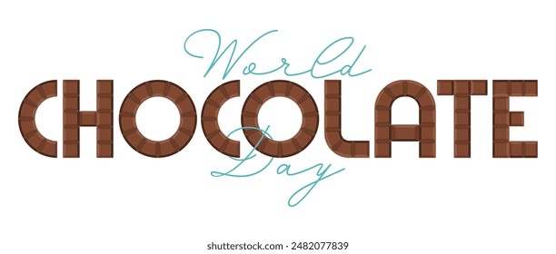 Happy chocolate day, chocolate bar text art label, isolated white background