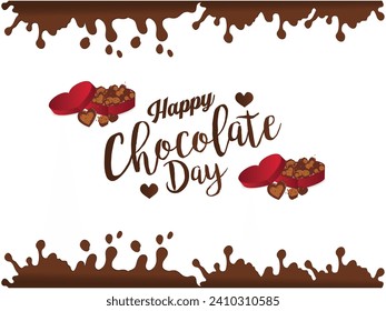 Happy chocolate day beautiful text lettering design. Chocolate day greeting card vector logo with white background for World Chocolate Day. Chocolate  splash effect with curve style text for holiday.