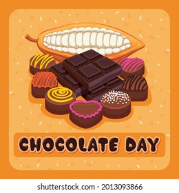 Happy Chocolate Day with Cacao. Fit to, suit for store display, menu, neon box, banner ads of chocolate.