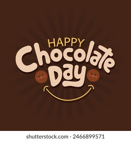 Happy chocolate day handwritten custom typography vector illustration isolated on brown color background. Bold curved text for world chocolate Day poster, banner, label, sticker, logo. 