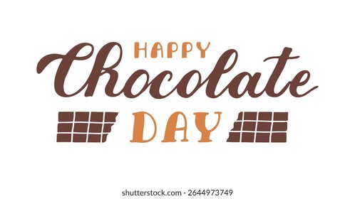 Feliz Dia de Chocolate tipografia personalizada manuscrita isolado no fundo branco. Texto de cor marrom para cartaz de setembro, faixa, etiqueta, adesivo, logotipo. Letras Caligráficas. Texto de script criado à mão.