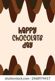 Happy chocolate day handwritten text isolated on beige background for World Chocolate Day. Modern brush ink calligraphy. Hand lettering for poster, postcard, label, sticker, logo. Vector illustration